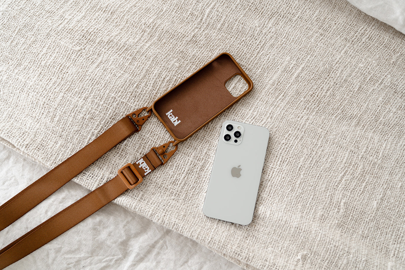 IPHONE - CROSSBODY PHONE CASE BUNDLE - CARAMEL - WIDE STRAP