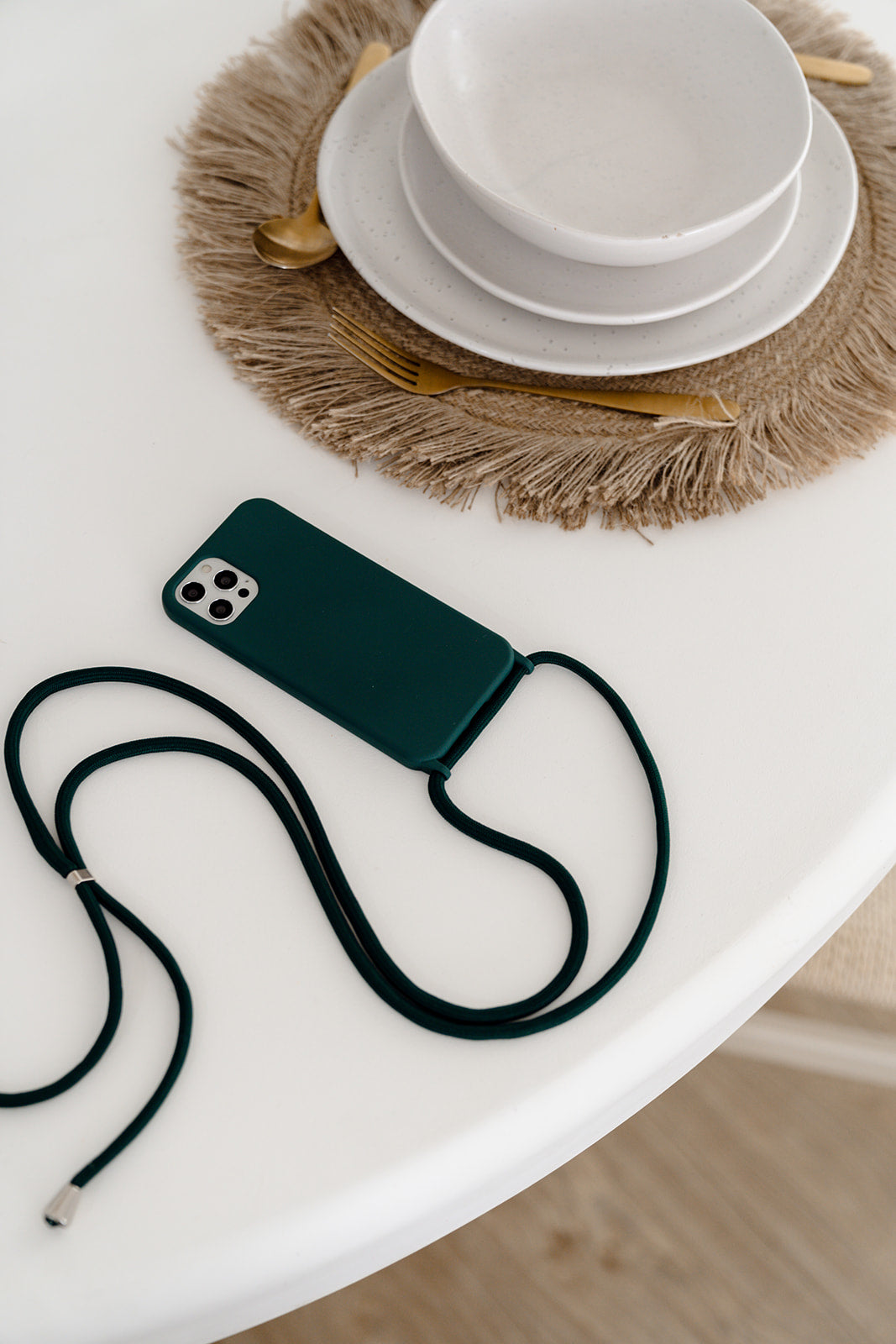 IPHONE - CROSSBODY PHONE CASE BUNDLE - FOREST GREEN - ROPE STRAP